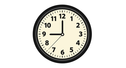 Simple wall clock showing nine o'clock, concept for time management