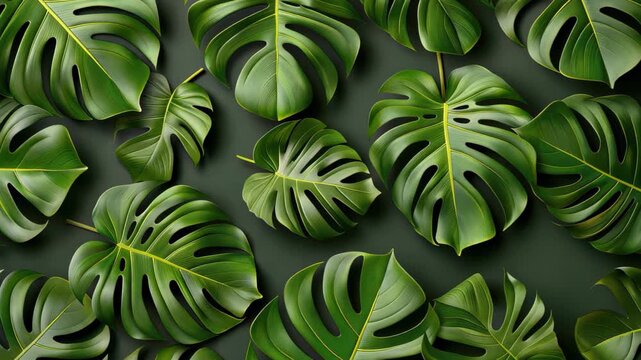 Monstera Leaves: A lush display of vibrant, green Monstera leaves arranged against a backdrop, exuding freshness and botanical beauty.