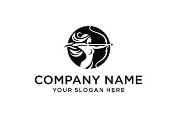 Dynamic Female Archer Silhouette Logo with Bow and Arrow