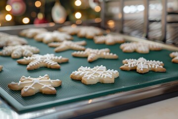 Snowflake Christmas Cookies on Baking Mat
