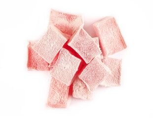  Turkish delight isolated on white background, top view