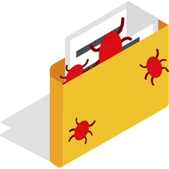 Yellow Folder with Red Bugs Infestation Symbol on a White Background with Dark Shadow