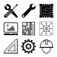 Fototapeta premium Simple Engineering, Technology and Repair Tools Vector Icons Set