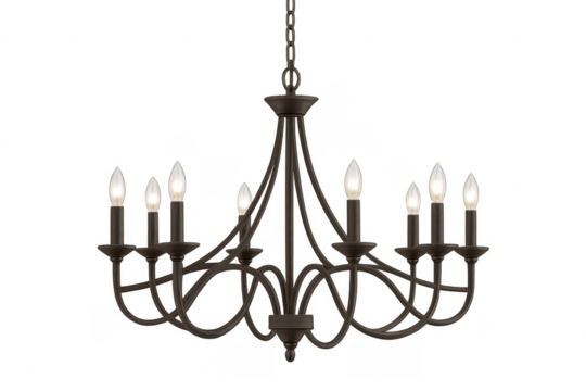 Vintage style forged iron chandelier with candle bulbs