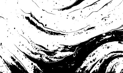 Abstract black and white ink marbling texture background with dynamic wave pattern, creating a visually striking and modern design element isolated on transparent background
