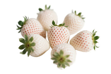 White strawberries with green leaves are fresh, healthy, and have a sweet, juicy flavor.