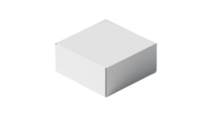 A simple white square box, which is a basic three-dimensional object often used for packaging or displaying various items.