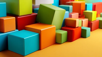 Obraz premium Colorful 3D cubes stacked in abstract arrangement for creative product branding and advertising photography composition design scene visual presentation setup