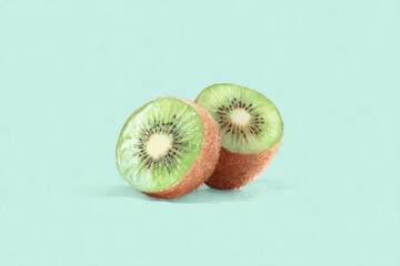 watercolor illustration of sliced kiwi with seeds detail, pastel mint background, minimal fruit poster