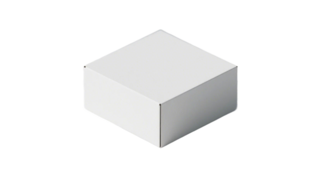 A simple white square box, which is a basic three-dimensional object often used for packaging or displaying various items.