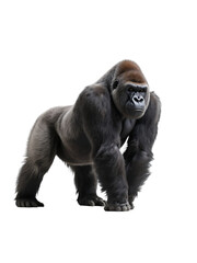 A powerful silverback gorilla standing in a natural environment, showcasing its strong and muscular build.