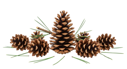 Collection of Pine Cones and Pine Needles on White Background 4.