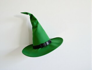 Green witch hat on white background