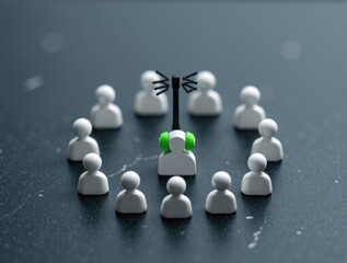 Central communicator with headset and antenna surrounded by group