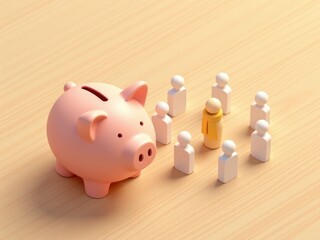 Piggy bank with surrounding people icons