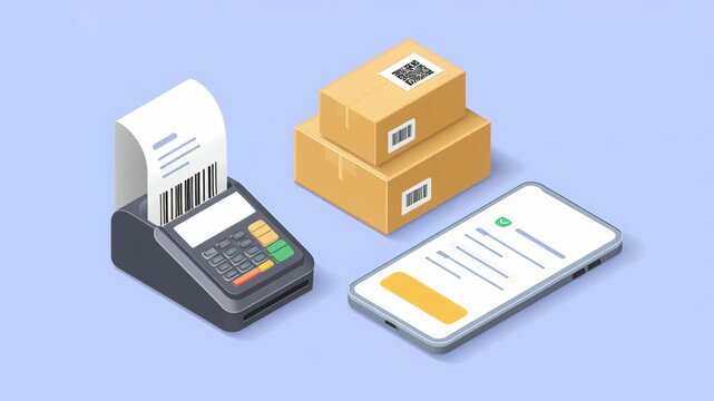 E commerce mobile checkout receipt printer barcode parcel delivery notification contactless payment terminal smartphone package scanner transaction