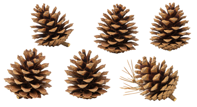 Collection of Pine Cones on a White Background 1.