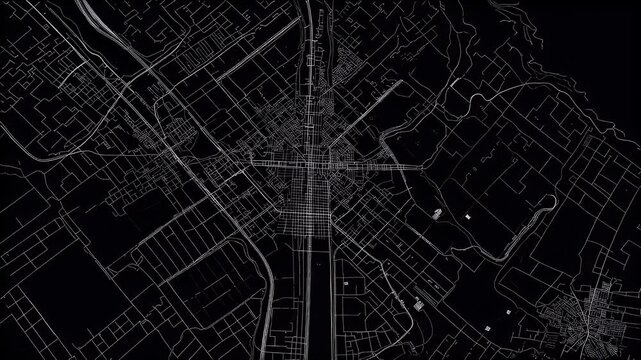Map-like city grid lines on black