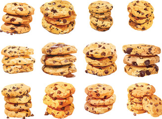 Watercolor Stacked Chocolate Chip Cookies Clipart