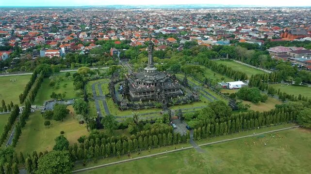 Majestic Aerial View of Bajra Sandhi Monument &ndash; Iconic Bali Heritage in Renon, Denpasar