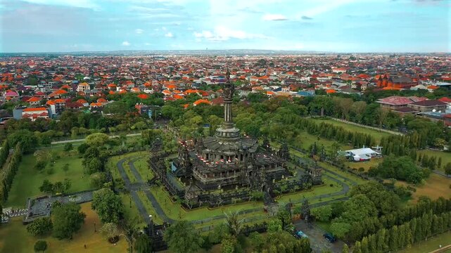 Majestic Aerial View of Bajra Sandhi Monument &ndash; Iconic Bali Heritage in Renon, Denpasar