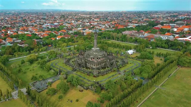 Majestic Aerial View of Bajra Sandhi Monument &ndash; Iconic Bali Heritage in Renon, Denpasar
