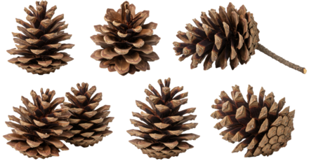 Collection of Six Pine Cones on a White Background 1.