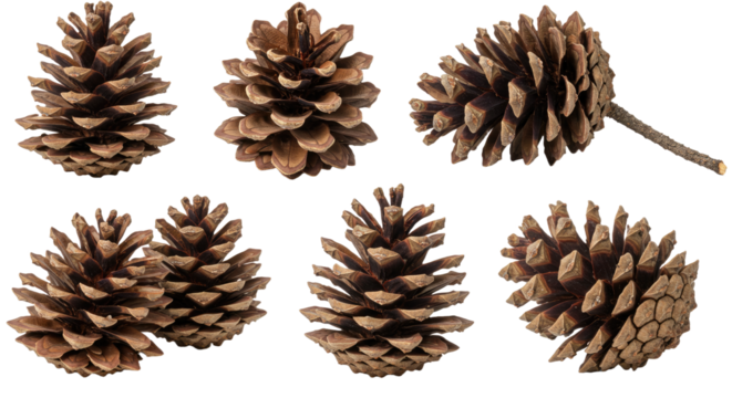 Collection of Six Pine Cones on a White Background 1.
