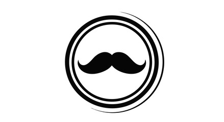 Obraz premium A stylized black and white mustache icon surrounded by a circular dotted border on a black background