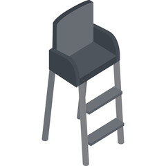 Gray Isometric Referee Chair With Three Steps and Armrests On White Background
