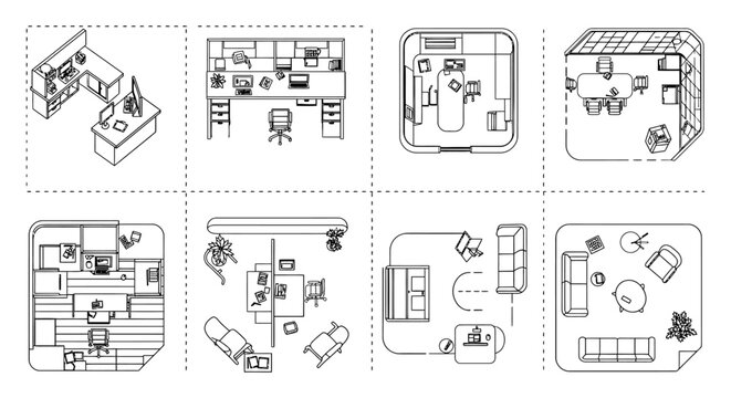 office space planning layout designs presenting modern workplace blueprints illustrating interior architecture concepts ideal for architects and interior designers.