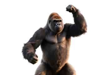 A powerful gorilla is depicted in a stance showing its strong muscular body and powerful appearance.