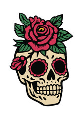 Mexican sugar skull. Day of the Dead. Calavera decorated with flowers.Vector isolated illustration