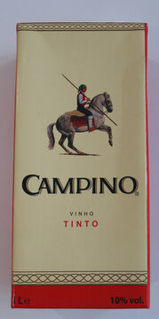 Norwich, England: October 16 2025: Portuguese Campino red wine carton packaging photographed for editorial use