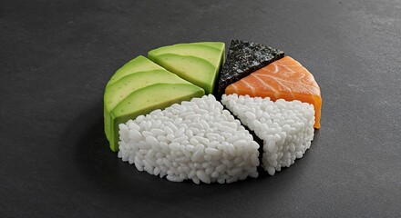 Sushi ingredients pie chart on a black background