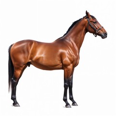 Brown horse standing in profile isolated on white background