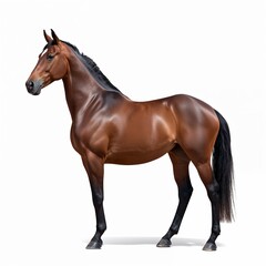Brown horse standing in profile isolated on white background