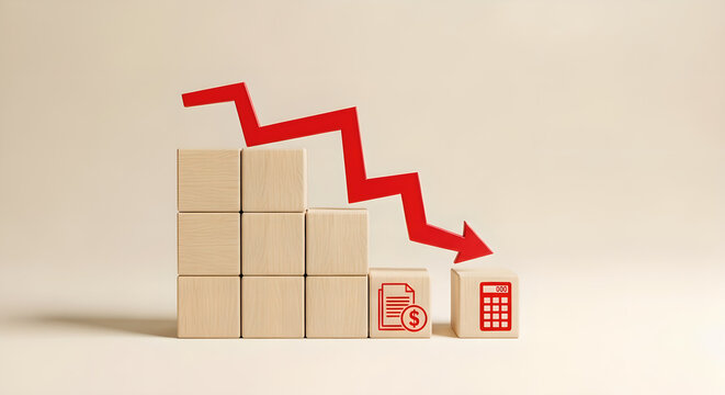 Financial Loss Business Decline Red Arrow Wooden Blocks Copy Space
