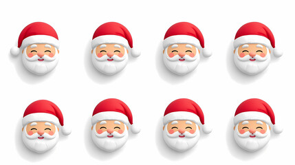 Cute 3D Santa Claus Icons Collection &ndash; Smiling Christmas Faces for Festive Design and Holiday Projects