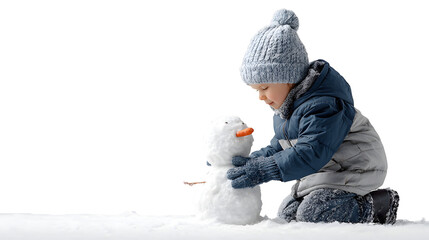 a little boy is making a small snowman png