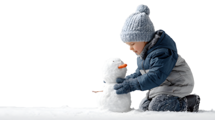 a little boy is making a small snowman png