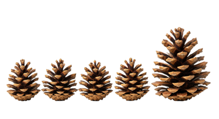 Five Pine Cones Lined Up Showing Size Progression.