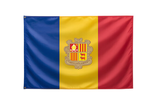 Andorra's vibrant national flag waving proudly symbolizing independence and rich cultural heritage with tricolor design - Powered by Adobe