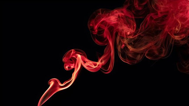 Red smoke swirls against a stark black background