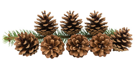 Group of Pine Cones and Pine Needles on White Background 1.