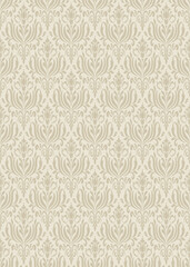 Vintage Damask Floral Pattern Seamless Vector Design with Beige Background Classic Decorative Wallpaper Elegant Style Ornamental Fabric Background for Luxury Interiors