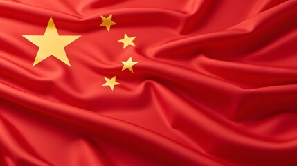 Vibrant Chinese Flag Waving Gently with Bold Red Fabric and Golden Stars for Patriotic Celebrations and Global Events, Symbolizing National Pride