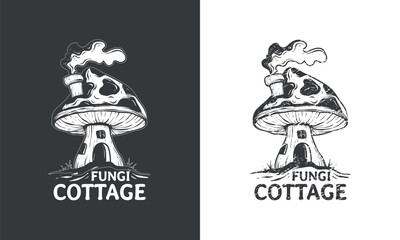 A stylized illustration depicts a charming mushroom shaped house with smoke billowing from a small chimney.