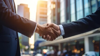 Business Deal Agreement Handshake Cityscape - Powered by Adobe