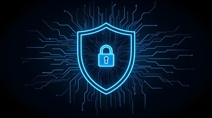 Secure your digital world with this modern, vibrant shield design featuring a glowing padlock, symbolizing robust cybersecurity and data protection today